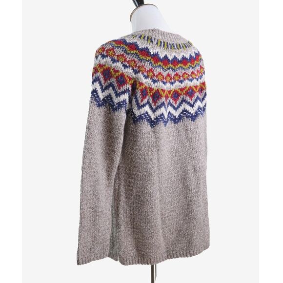 J Jill Size M Fair Isle Sweater Cotton Blend Pullover Light Brown - Picture 4 of 10